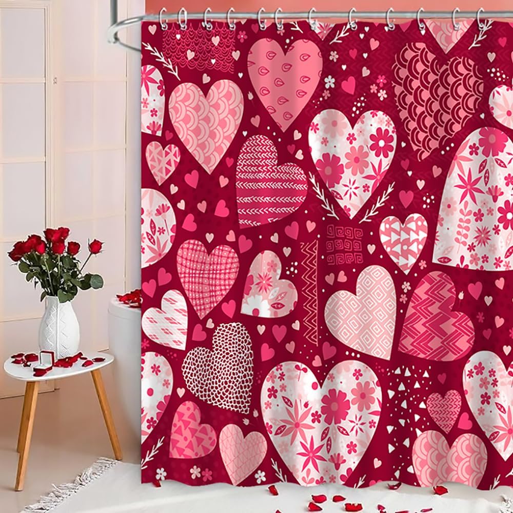 KUNDAR Valentine's Day Shower Curtain Romantic Pink Red