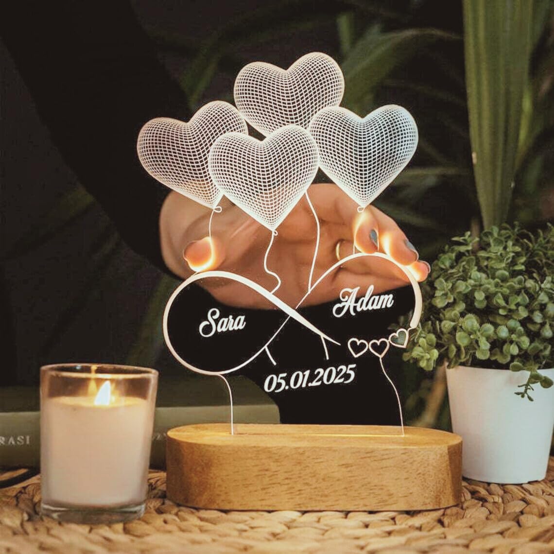 Artistic Gifts Handcrafted 3D Illusion Personalized LED Lamp for Couples Marriage Anniversary| Customized Night Lamps Wedding Anniversary Couple Valentine Gifts for Wife, Husband, Parents, Friends. 1