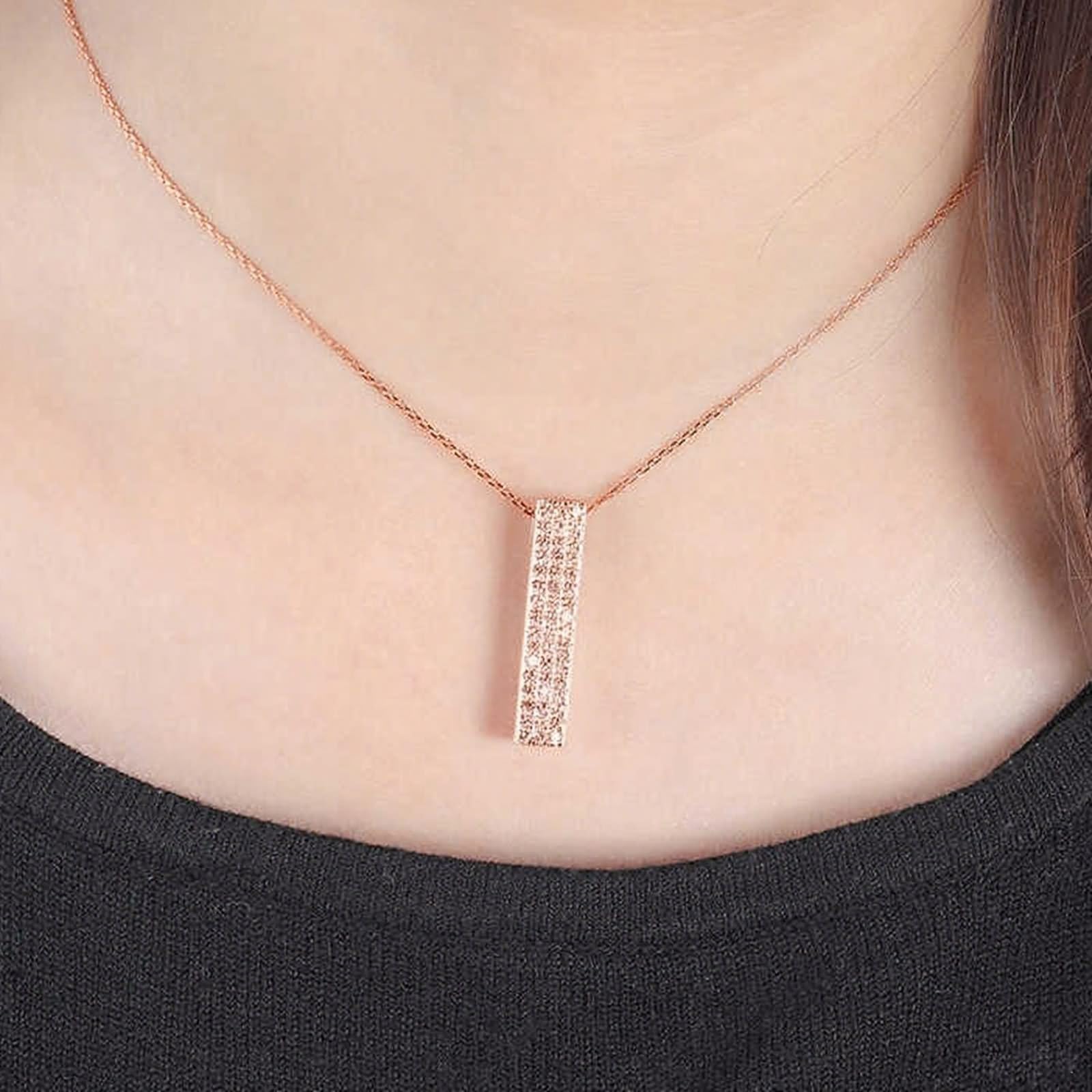 Collar de eslabones de cadena para mujer, collar rectangular con diamante creado en forma redonda, oro rosa de 9 quilates, 14 y 18 quilates