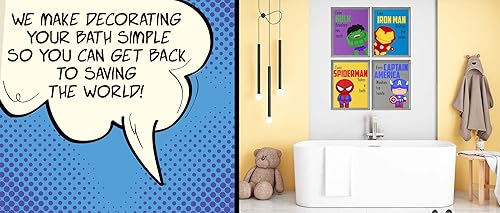 Miniatura 3 de Silly Goose Gifts Decoración artística de pared con temática de superhéroes para baño, accesorios de baño, recordatorios de reglas divertidas, para