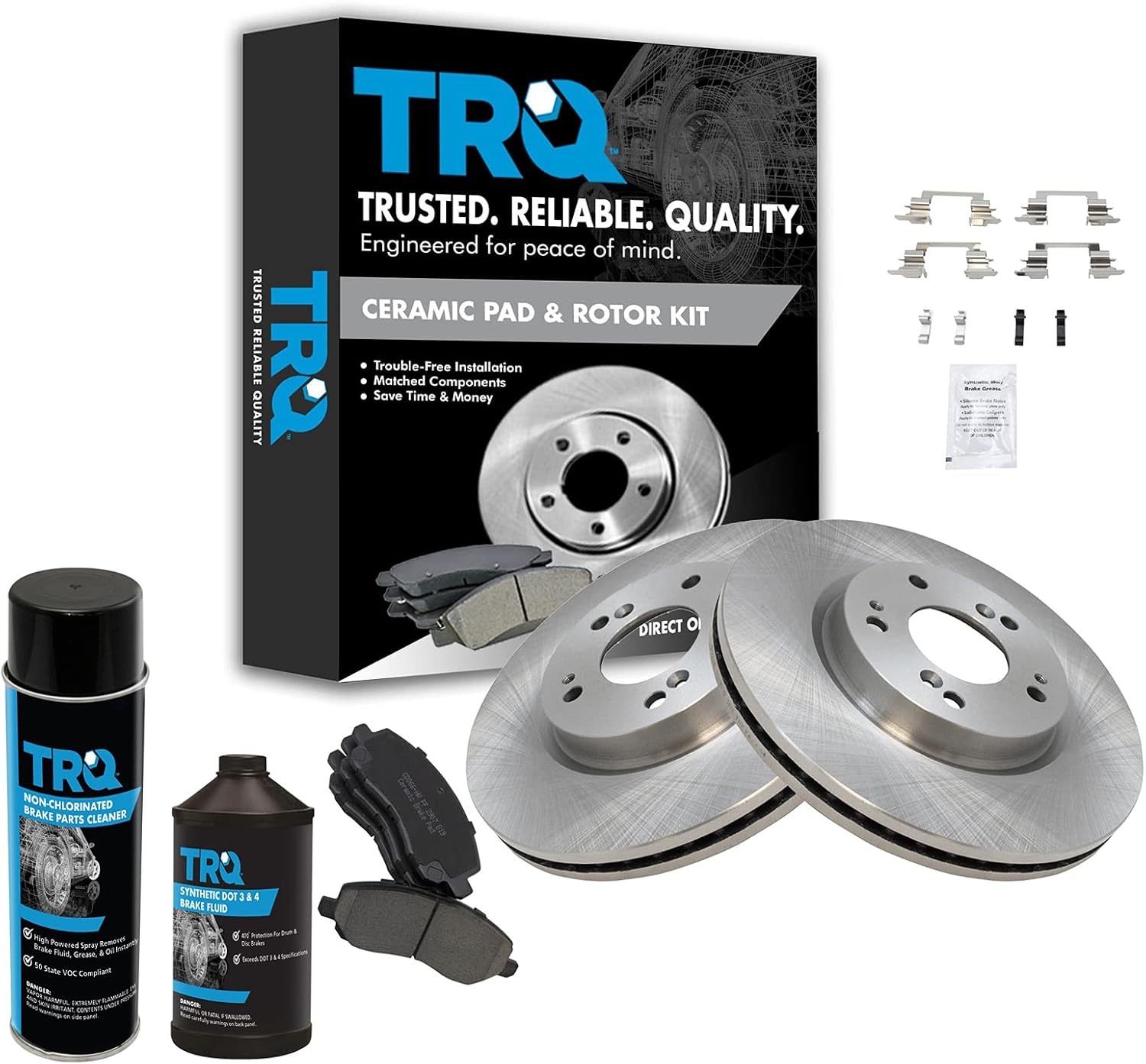 TRQ Front Brake Pad & Rotor Kit Ceramic Compatible with 07-14 Chrysler Dodge 07-17 Jeep 04-21 Mitsubishi