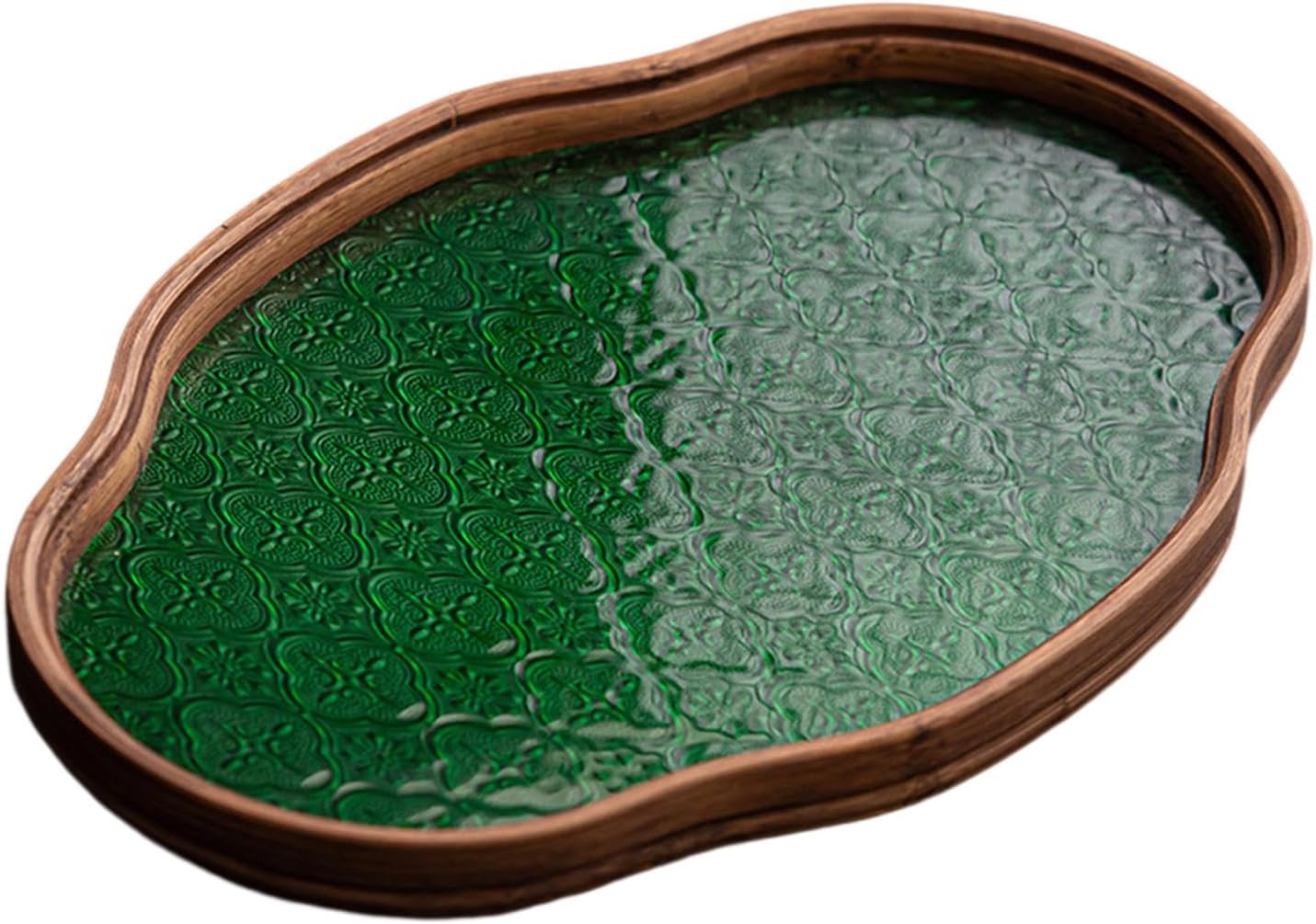 Begonia Flower Glass Tray Jewelry Organizer Tray Organizer Tea Cup Vintage Tray Bread Storage Tray Decorative Tray for Breakfast Dining Room, Green Small