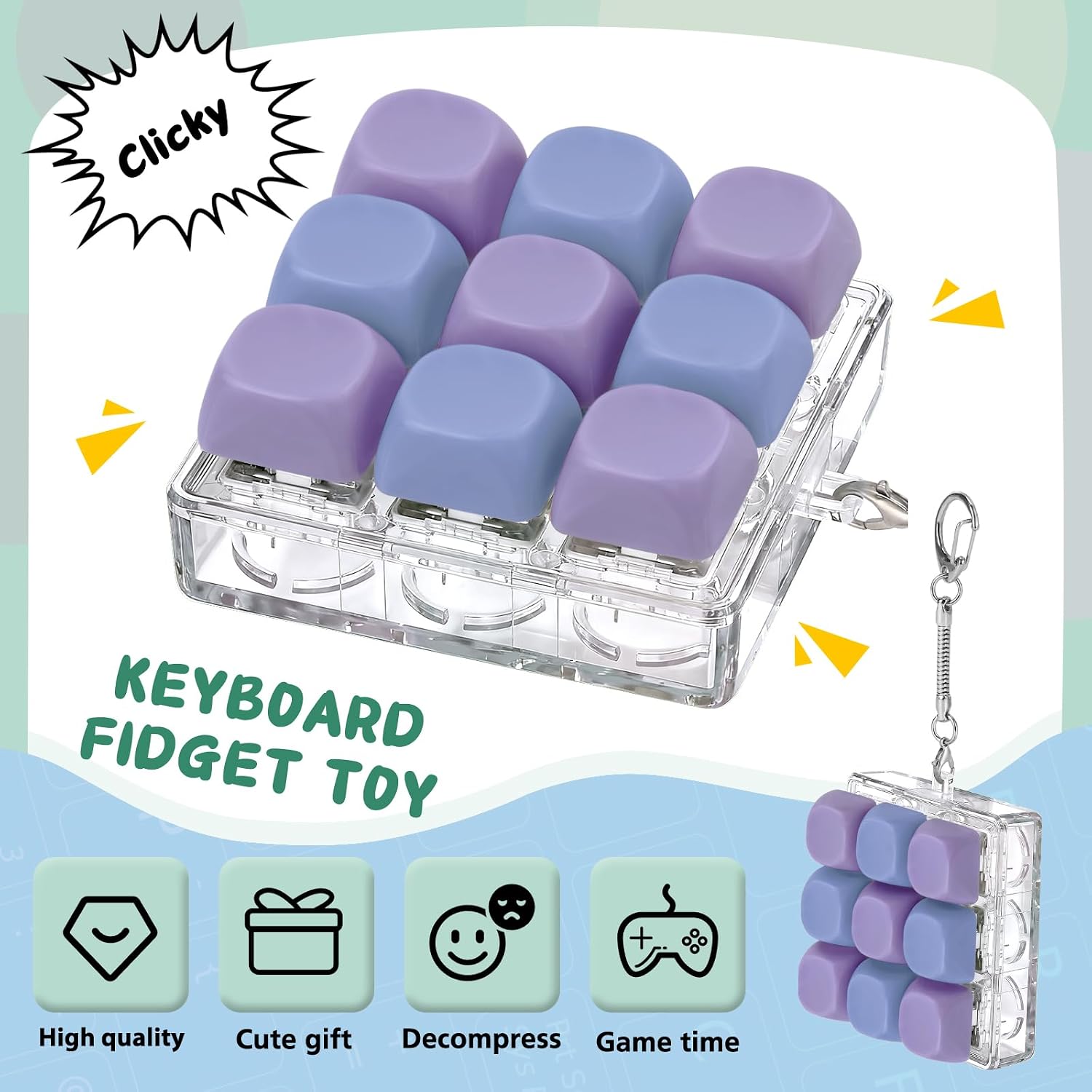 Axlksia Round Cap Keyboard Fidget Toy, Fidget Clicker Keyboard Fidget Keychain, Button Fidget Gifts for Adults to Relieve Stress and Pass Time (Round Cap J)