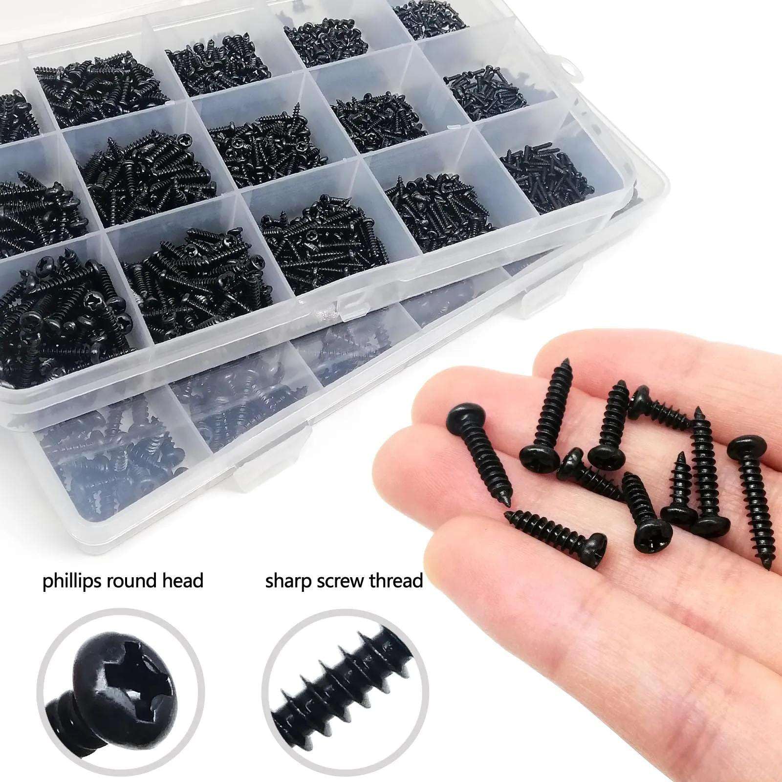 M1 M1.2 M1.4 M1.7 M2 M2.6 M3 M4 Mini Micro Cross Phillips Round Pan Head Self Tapping Wood Screw Set Kit