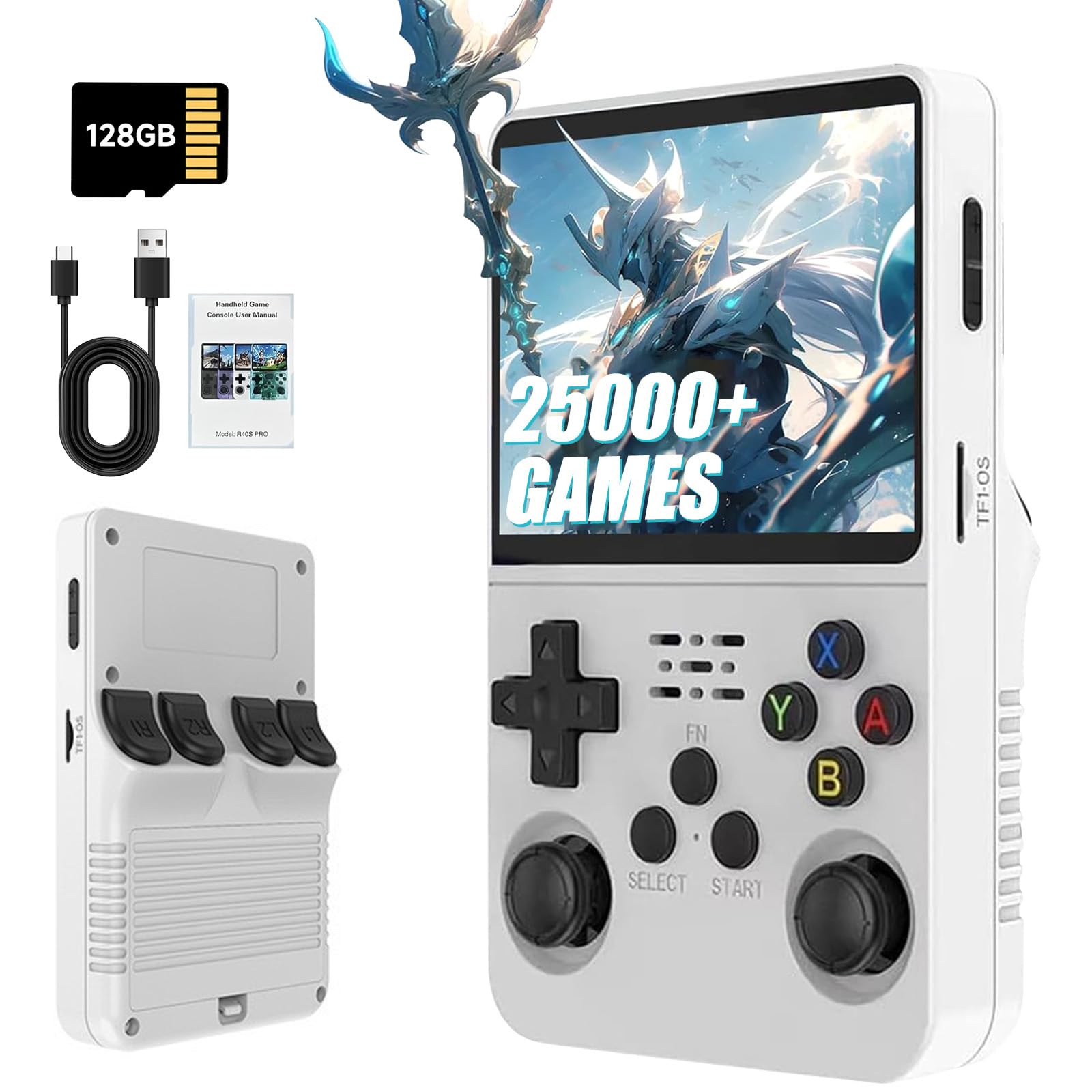 R36S Retro Handheld Games Console, 25,000+ Classic Games Portable Pocket Video Player with 3.5 Inch HD Screen, 128G TF Card