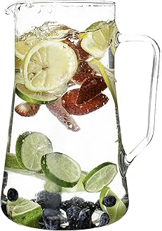 Simax Large Glass Pitcher With Spout, 2.5 Quart (80 Ounce) Borosilicate Glass Iced Tea Pitchers with Handle, Angled Cylinder Design, Glass Water Pitcher