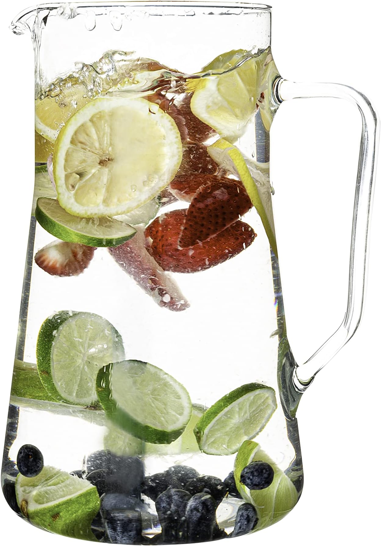 Large Glass Pitcher With Spout, 2.5 Quart (80 Ounce) Borosilicate Glass Iced Tea Pitchers with Handle, Angled Cylinder Design, Glass Water Pitcher