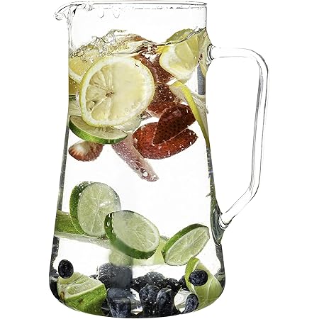 Simax Large Glass Pitcher With Spout: 2.5 Qt Glass Pitchers With Handle - Borosilicate Glass Sangria Pitcher - Big Water Pitcher Glass - Angled Cylinder Design Sangria Pitchers -80 Oz Cocktail Pitcher