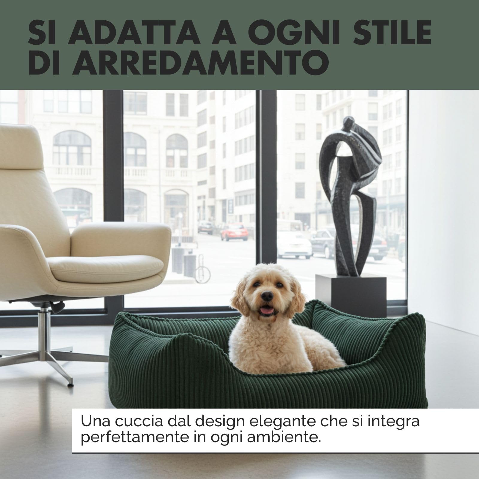 Anton Cama ortopédica para perros, cesta para perros pequeños, medianos y grandes (oliva, 100 x 70 cm)
