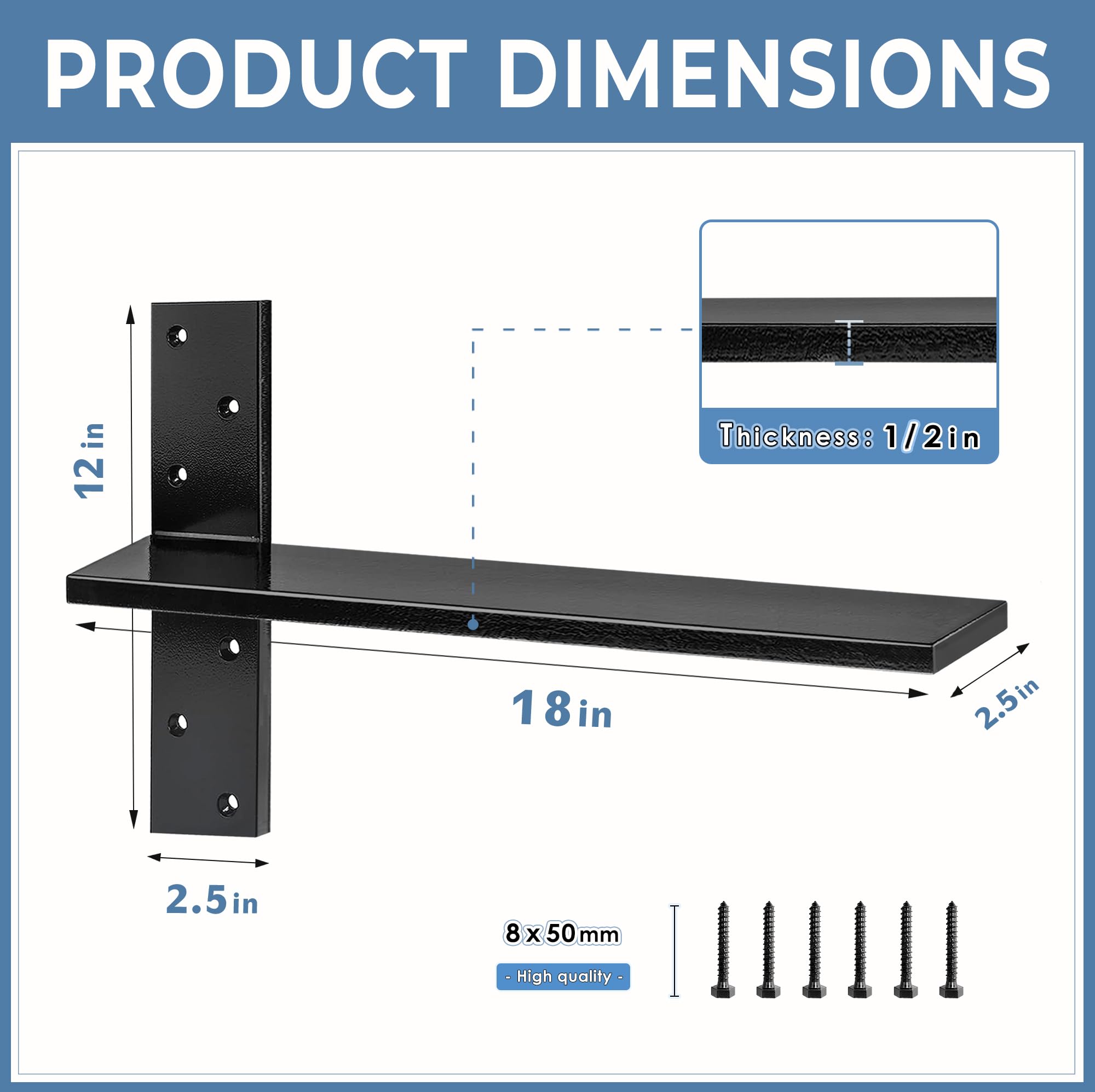 Snapklik.com : Floating Shelf Bracket Heavy Duty 1/2" Thick Free
