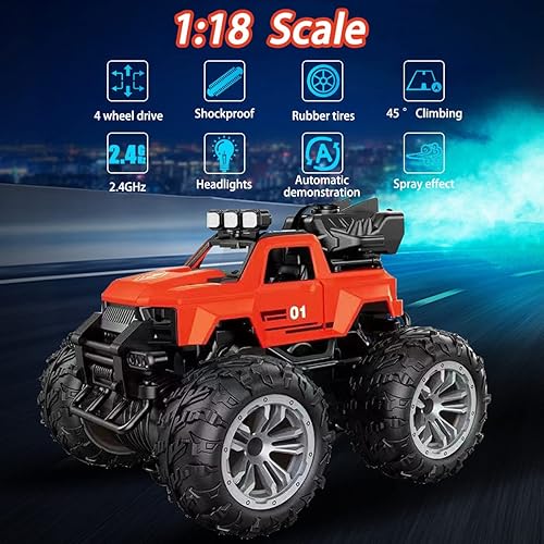 Miniatura 2 de Remote Control Car RC Racing Cars 2.4Ghz LED Light Kids Toys 4WD Off Road RC Stunt Car,70+ Mins Playtime, All Terrain Rock Crawler, Toy Vehicle for