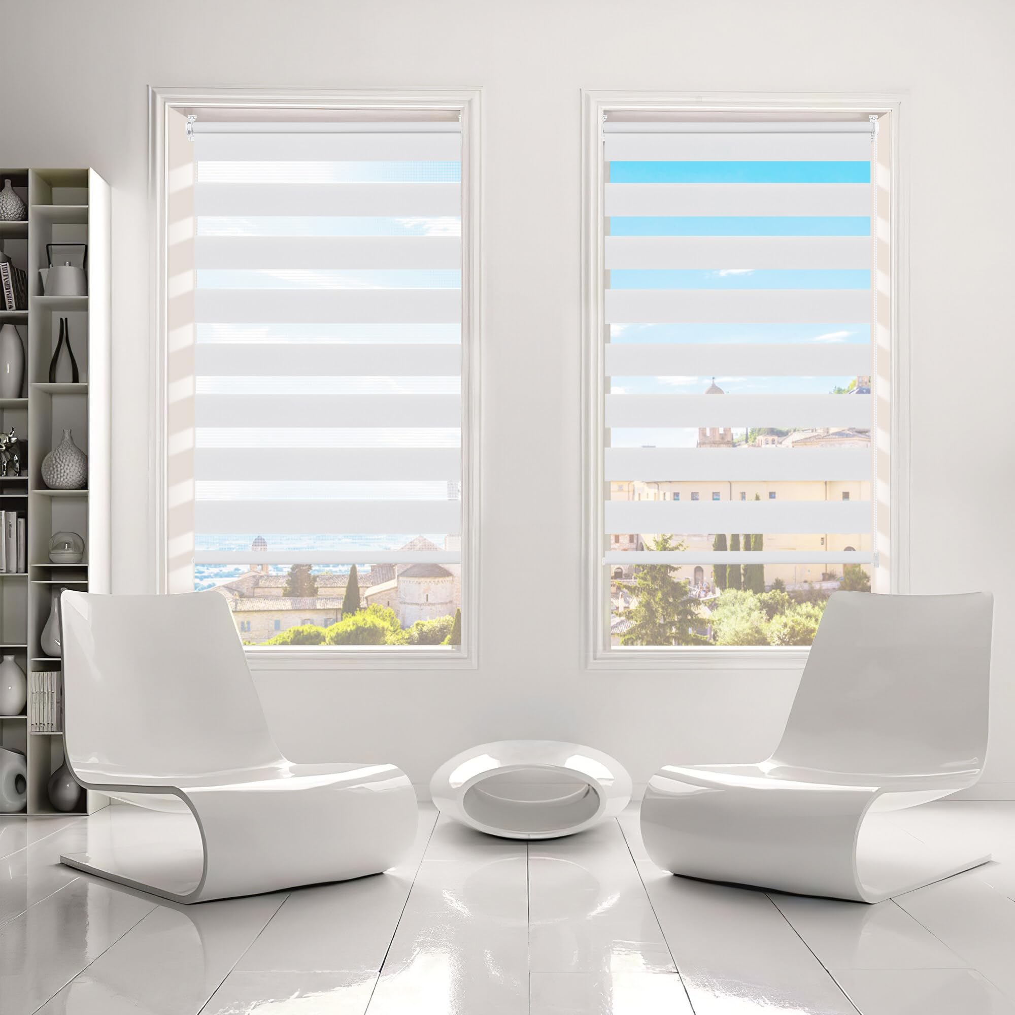 Enrouleur Jour Nuit sans Perçage Tamisant pour Fenêtre 55 x 150 cm Blanc