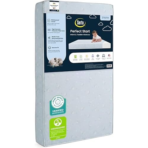Serta Perfect Start Dual Sided Baby Crib Mattress & Toddler Mattress - Waterproof - 6" Premium Sustainably Sourced Fiber Core - GREENGUARD Gold Certified – 7 Year Warranty - Made in USA