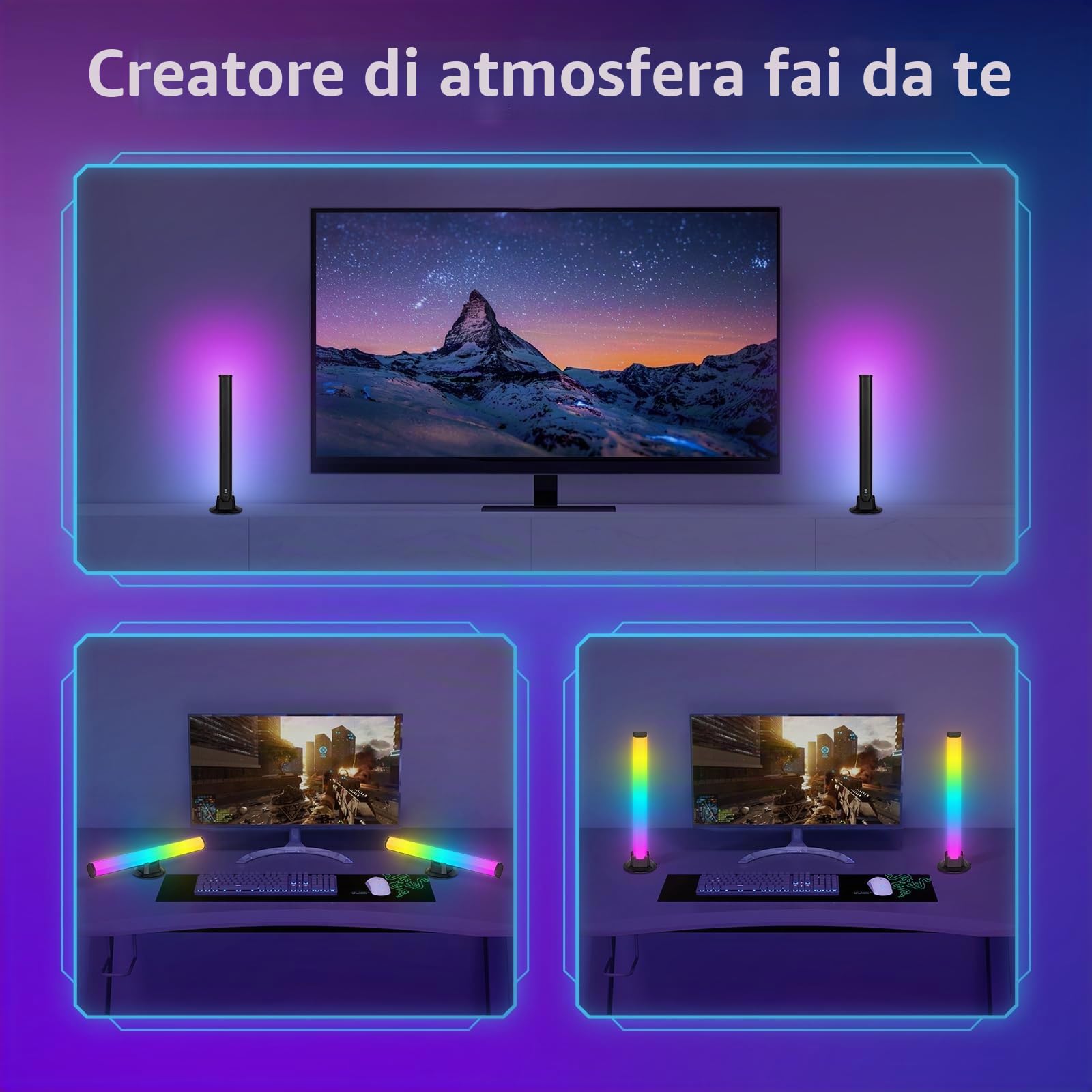 Todeco Barre LED RGB Gaming, 2 Lampade Smart con Controllo APP