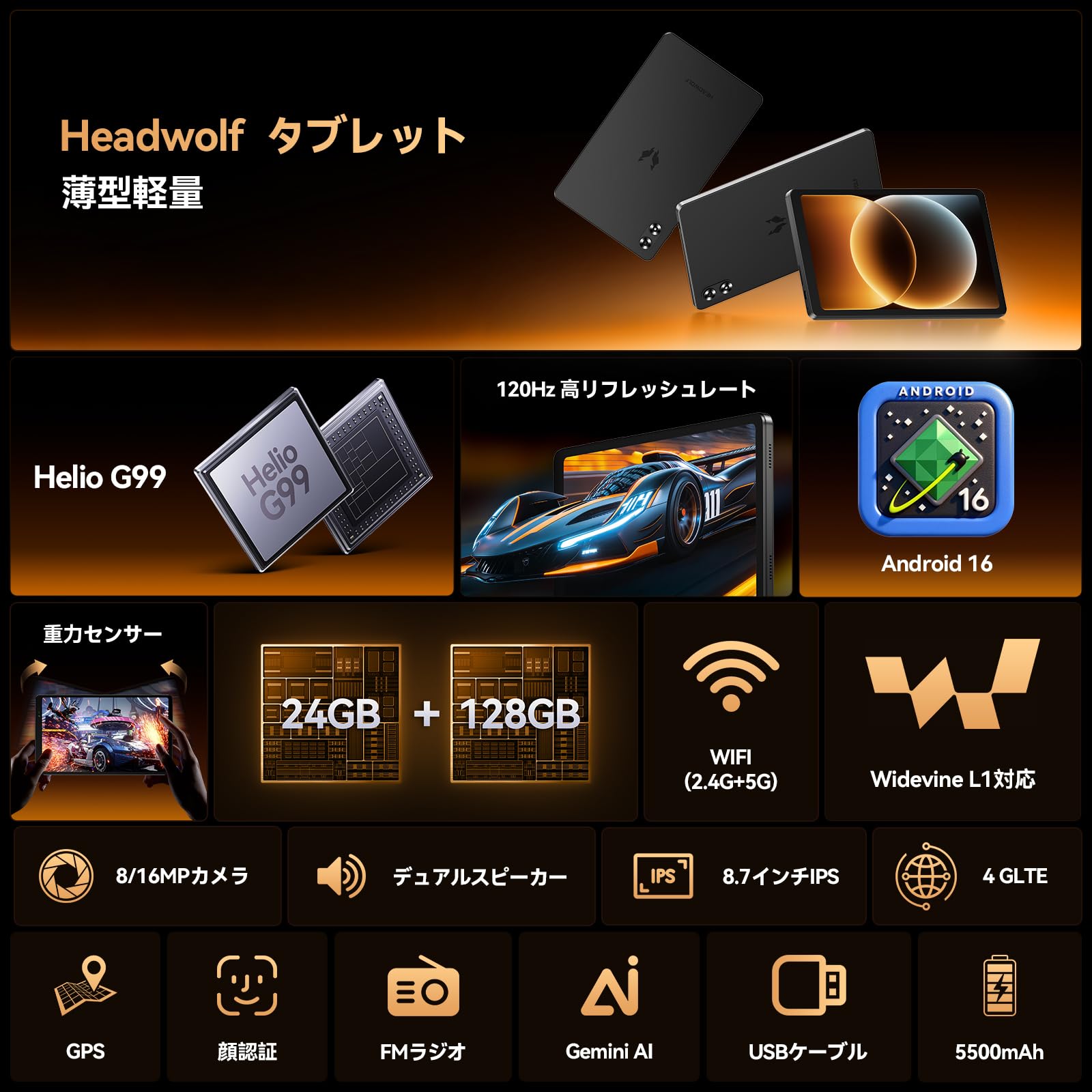 Amazon.co.jp: Headwolf タブレット 8インチ Android 16 SIMフリー