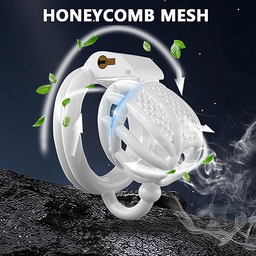 Miniatura 13 de Jaula de castidad jaula de aireación masculina para pene, dispositivos de castidad de panal para hombres, jaula para pene con 4 anillos de pene Rosa