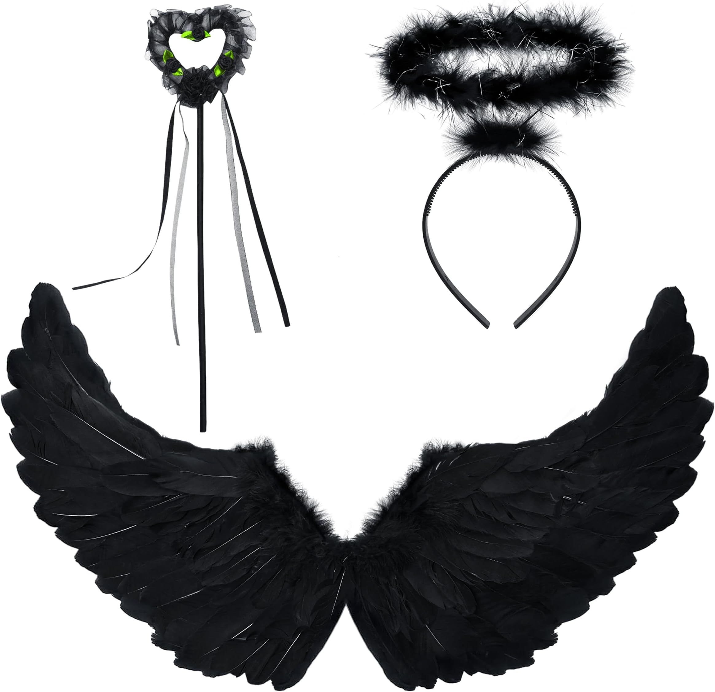 REDSTAR FANCY DRESS Angel Wings and Halo with Fairy Wand - 3 Piece Angel Costume Fairy Wings Halloween Fallen Angel Costume - Adult Angel Wings, Halo halloween Headband Halloween Costumes
