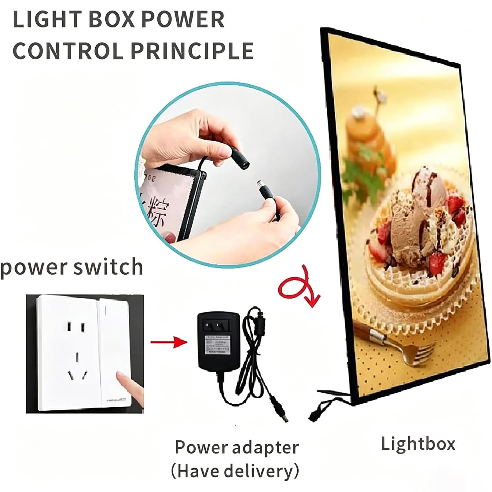 LED-Werbeleuchtkasten Ultra Slim, Wand- Und Deckenmontiertes Leuchtplakat Mit Beleuchtetem Rahmen – Gehärtetes Glas-Menüboard Für Restaurants, Kinos Black,60 * 90CM