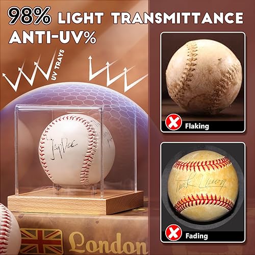 Miniatura 4 de Estuche de exhibición de béisbol, soporte de béisbol transparente con base de madera, caja de soporte de béisbol con autógrafo para pelota