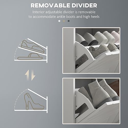 Miniatura 6 de HOMCOM Banco de zapatos, banco de entrada con 2 cajones abatibles, cojín de asiento y 2 rejillas de ventilación para 8 pares de zapatos para