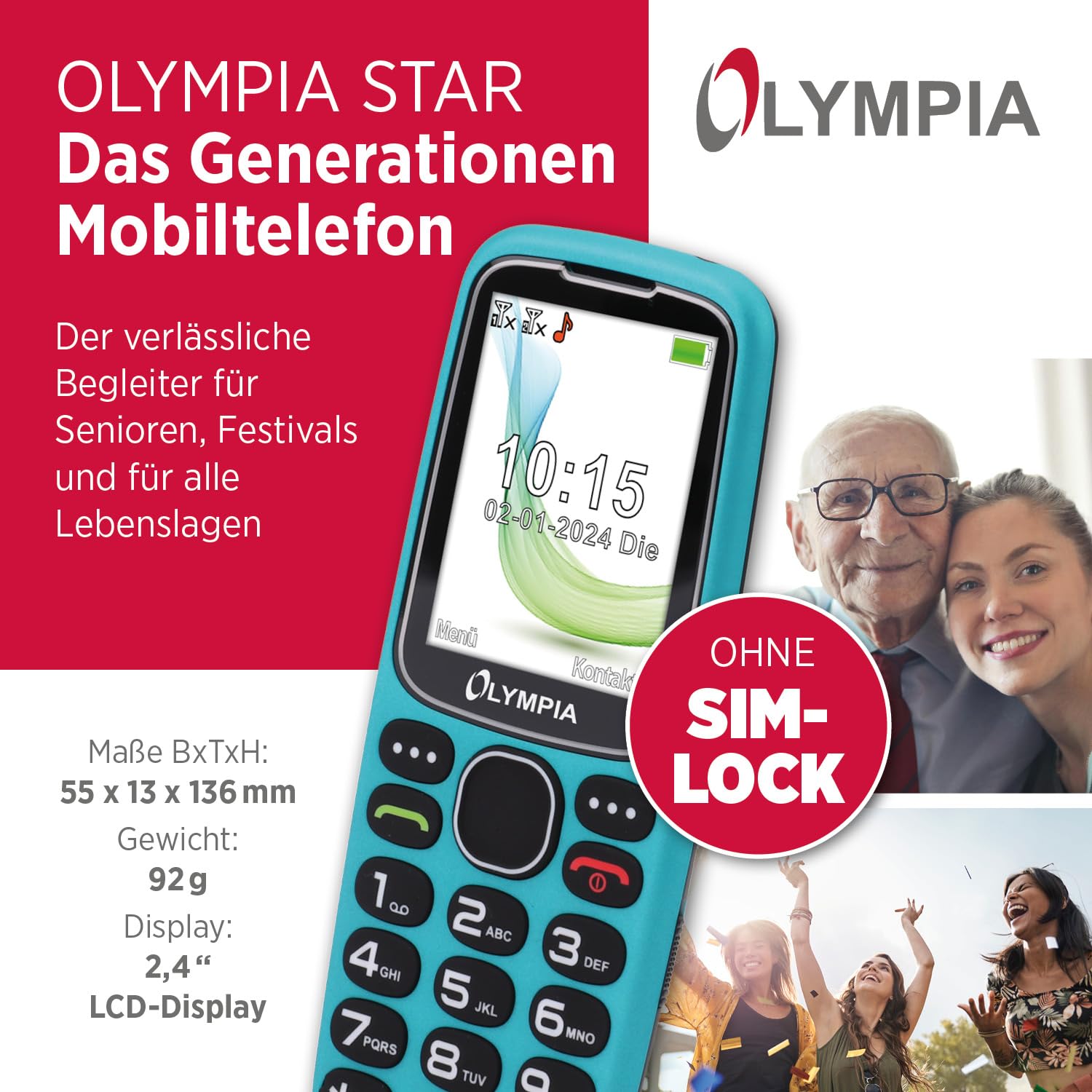 Teléfono Móvil Para Personas Mayores Olympia Star - Teclas Grandes, Botón SOS, Pantalla A Color, Doble SIM Y Linterna