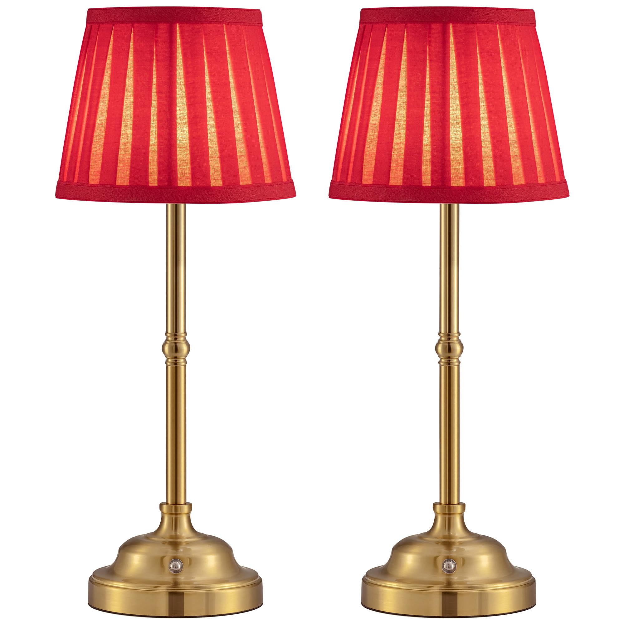 NEWSEE Touch Rechargeable Cordless Table Lamp, Portable Dimmable LED Retro Bedside Light, 4000mAh Battery Powered, Suitable for Indoor, Outdoor, bar,Camping (Bronze + Red Lampshde (2 Pack))