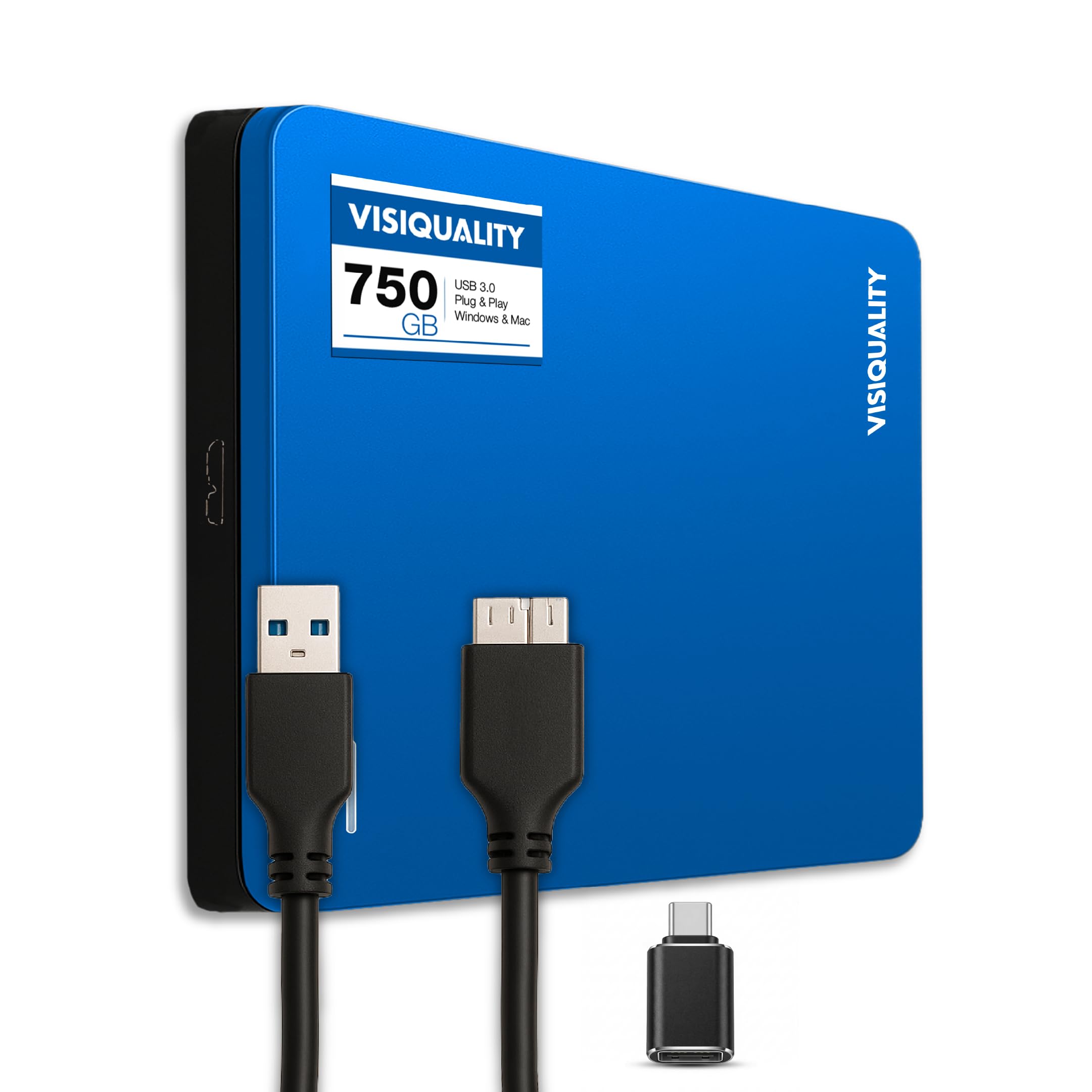 Hard disk esterno ad alta velocità da 750 GB, USB 3.0, disco rigido esterno, compatibile con Windows/Mac, Plug & Play, giochi per PS4 e Xbox, compatto, disponibile in 3 colori (blu)