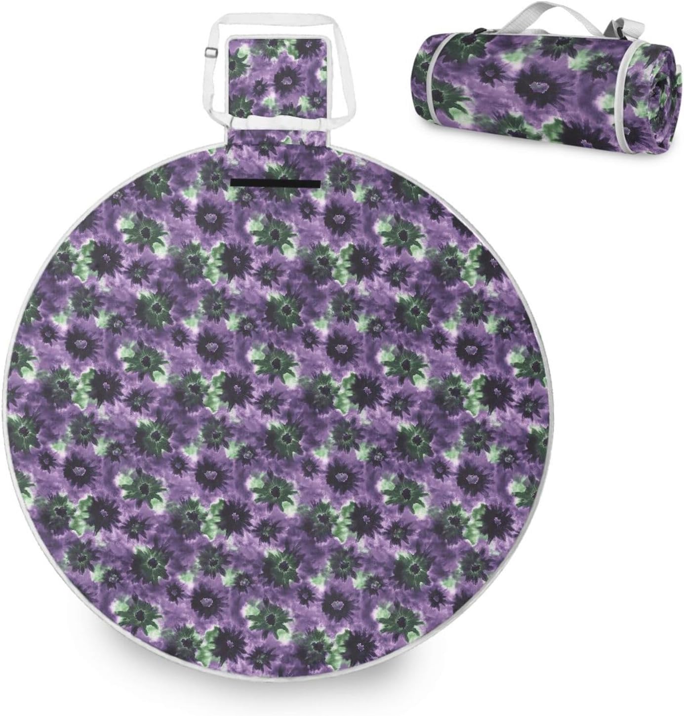 Round Beach Necessities - Fits 2 Adults, Summer Accessories Sandproof Picnic Blankets Large for Spring Summer Camping 58 in (Purple Green Tie-dye)