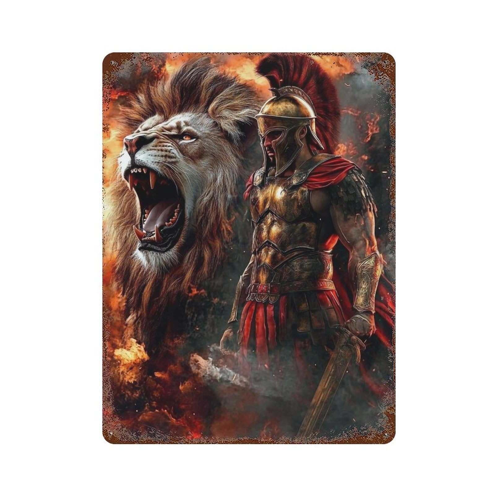 Gladiator Vs. Lion Epic Battle -2 Retro Metal Sign 15.7"x11.8", Classic Wall Plaque for Basement, Hobby Room And Garage Decor
