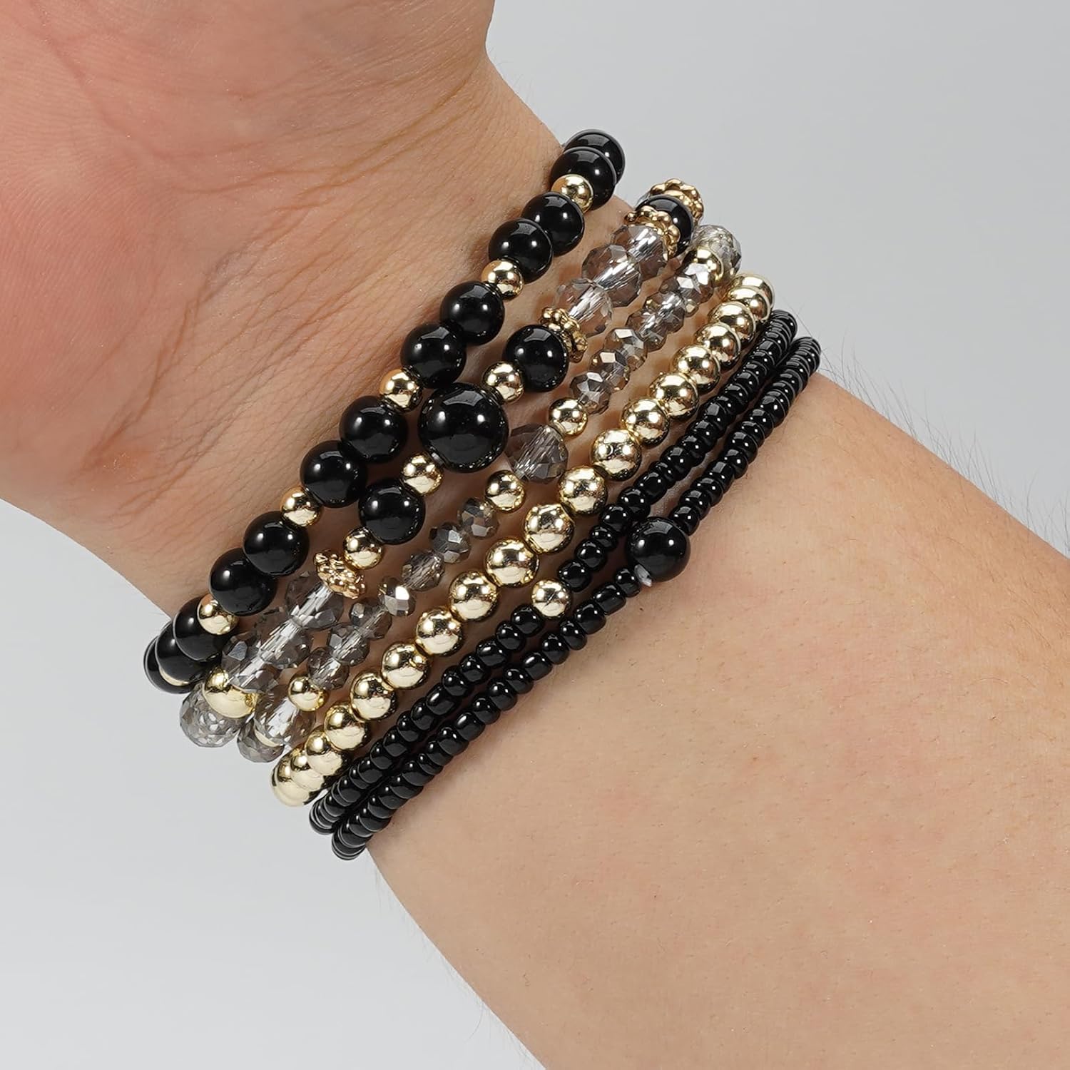 Pingyongchang Bohemian MultiLayer Gold Beaded Stackable Bracelet Set Cute Handmade Colorful Crystal Beads Stretch Bracelets for Women Boho Beach Vacation Holiday Jewelry Gift - Image 5