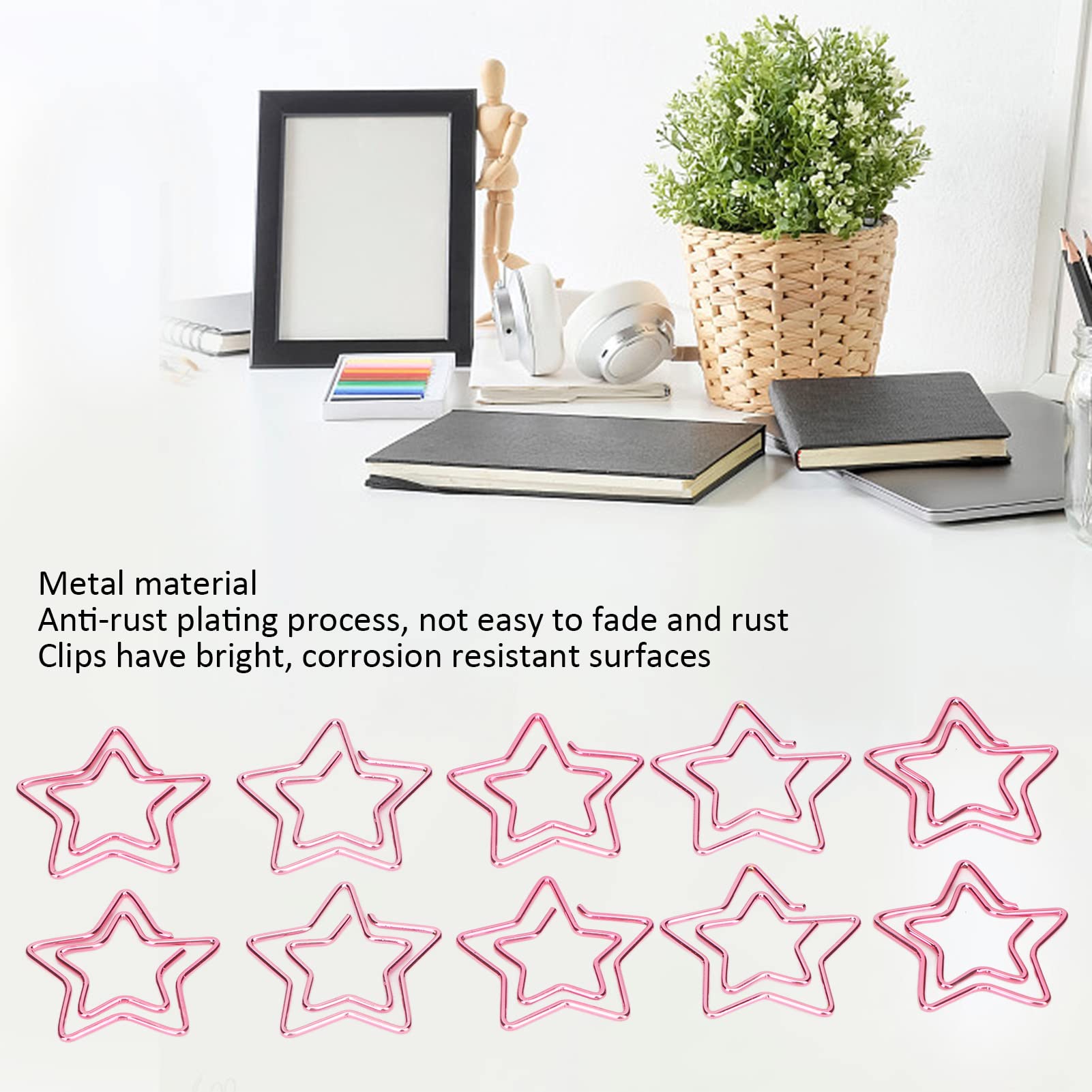 Graziose graffette, 24 graffette a forma di stella, graffette metalliche antiruggine con processo di placcatura rosa, for ufficio, libri scolastici, promemoria, carta, poster