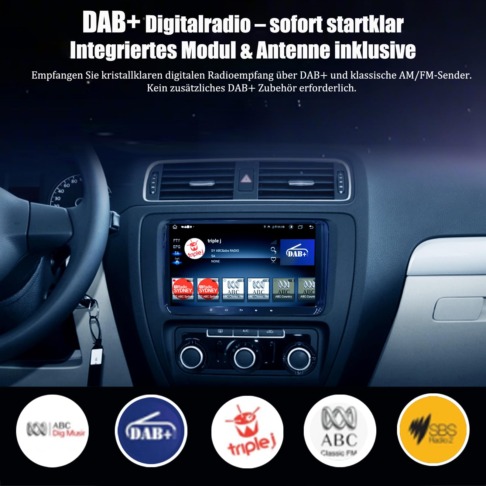 DAB+ Autoradio für VW Golf 5 6 T5 Polo Sharan Passat Tiguän,[Android 15.0 4GB+64GB 2.0Ghz] CAWELL Doppel DIN Radio mit 4G/Navi/BT/DSP 9 Zoll VW Radio mit DAB