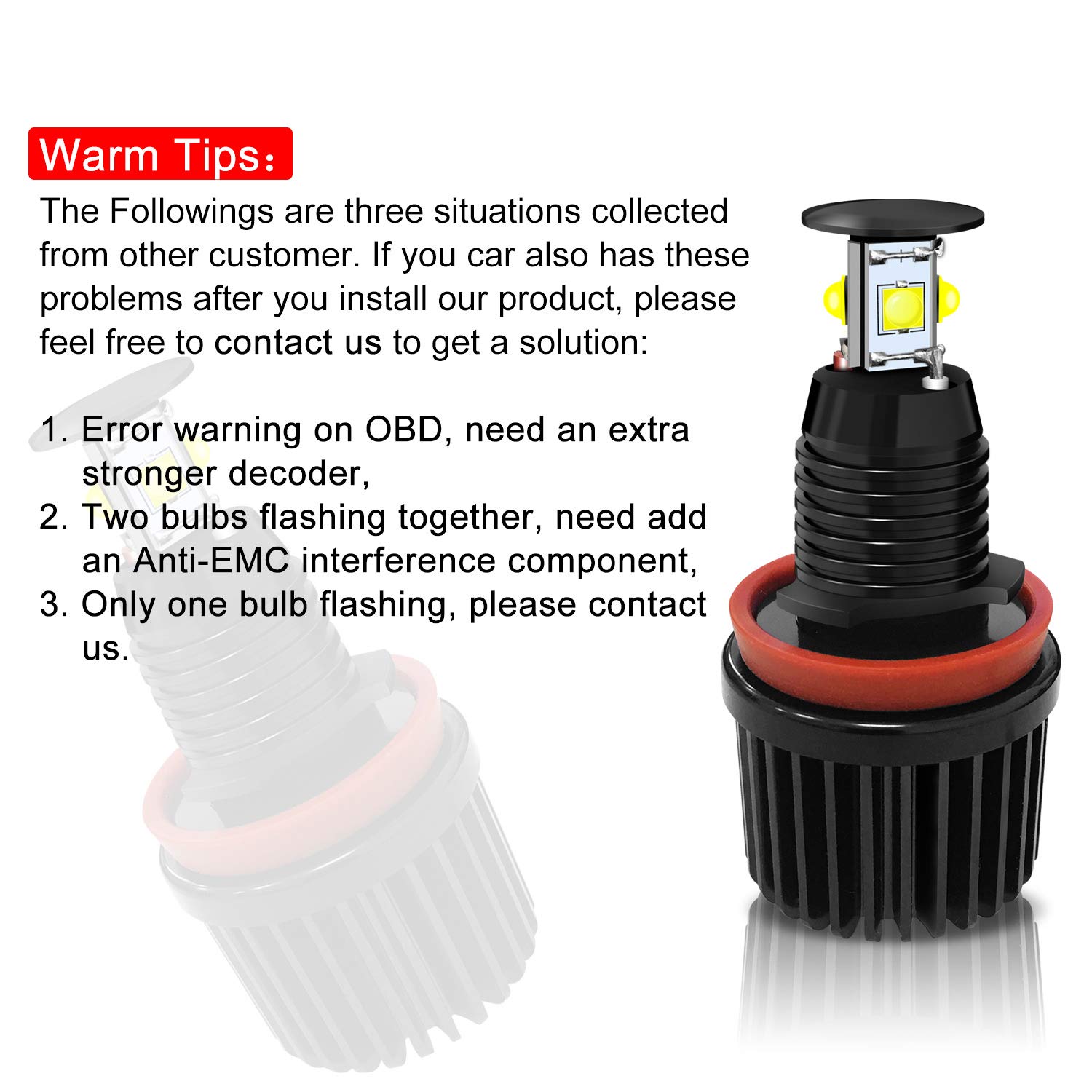 WinPower H8 40W LED Angel eyes Phare Auréoles pour auto Kit de conversion halogène pas d'erreur CanBus Feux de position 6000K Blanc xénon, 2 Pièces