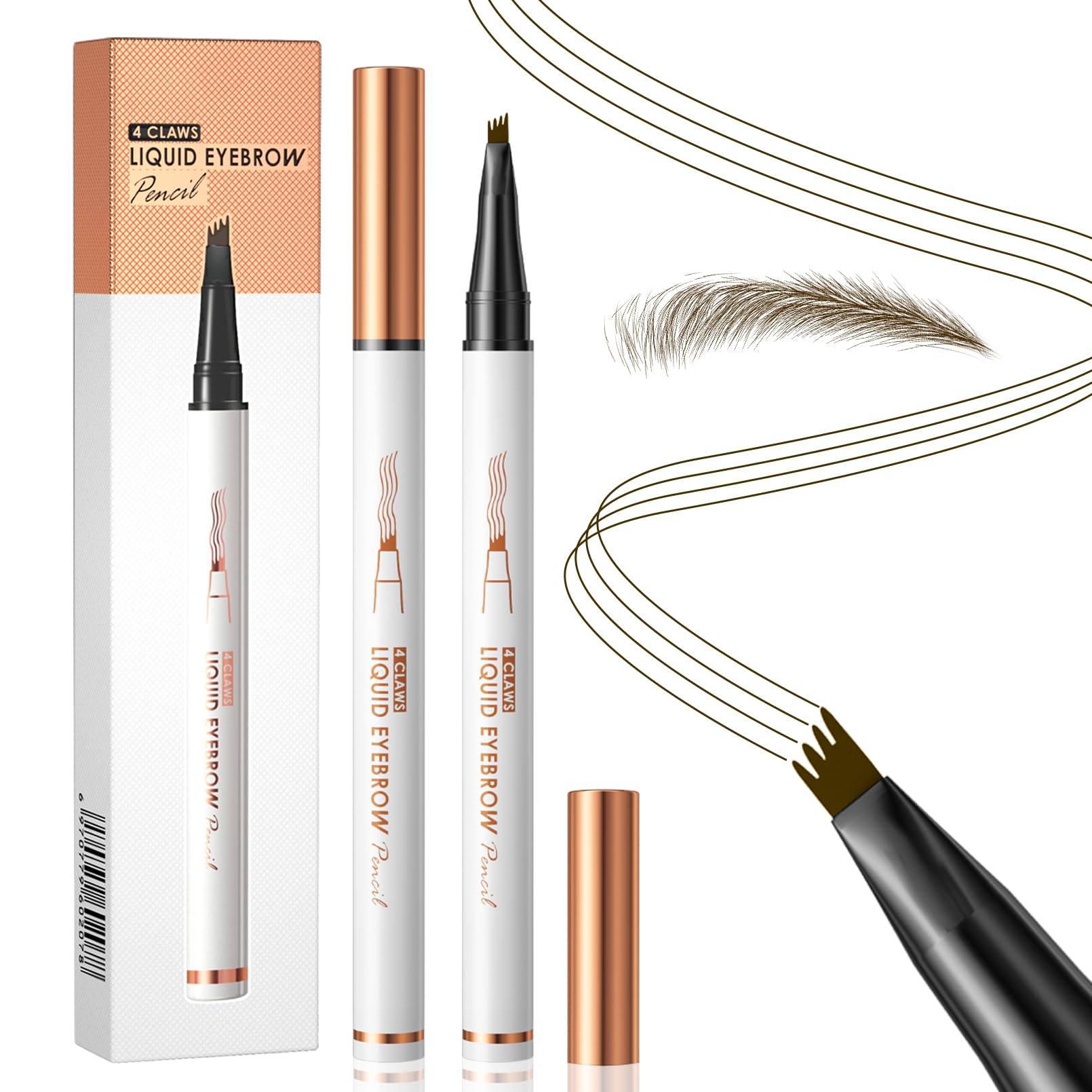 Eyebrow Pencil, Microblading Eyebrow Pen with 4 Fork Tips, Eye Brow Pencil for Makeup, Precise Brush Create Natural Hair-Like Brows, Waterproof, Long-Lasting, Shaping, Defined (Light Brown)