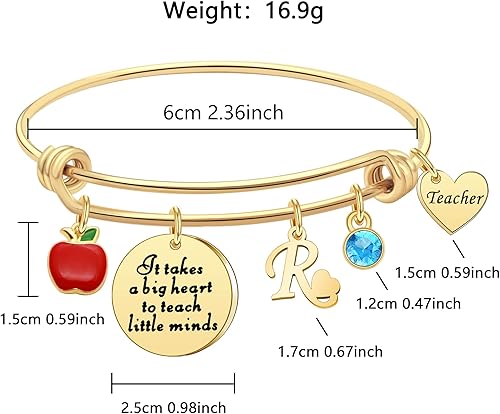 Miniatura 2 de Pulsera chapada en oro de 18 quilates con letra inicial para profesores, regalo para profesores en el día del profesor, regalos de agradecimiento