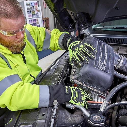 Miniatura 6 de Guantes mecánicos reductores de impactos, EN388 y ANSI A1 resistentes a cortes, negro y verde lima, SAFEGEAR