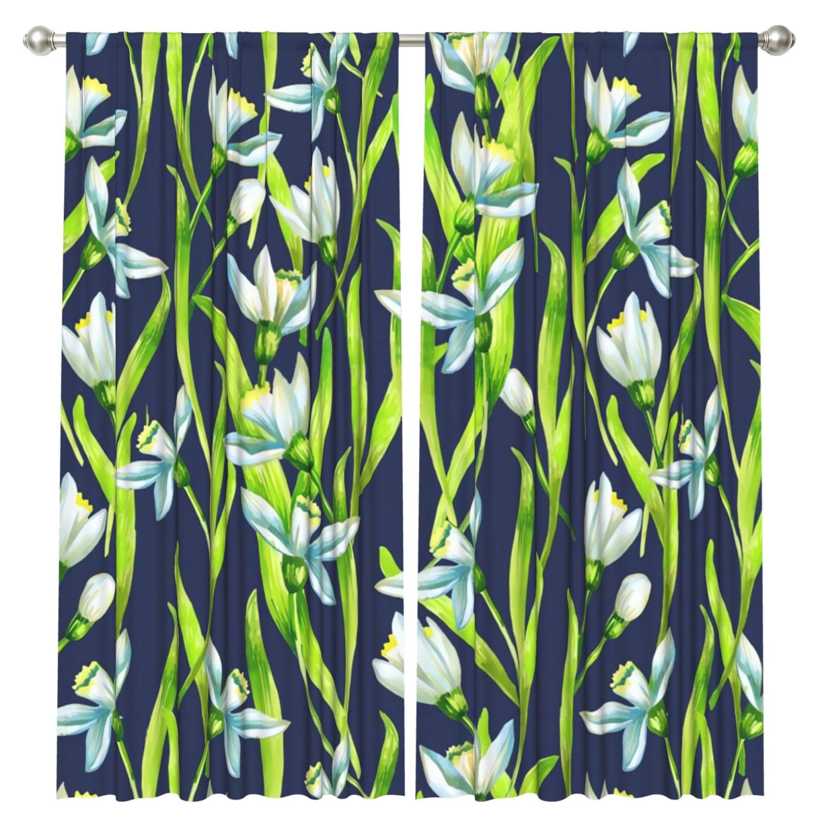 InOmak Snowdrop Flowers, 2 Panels Window Curtains 52 x 84 Inch Blackout Curtains for Living Room Bedroom