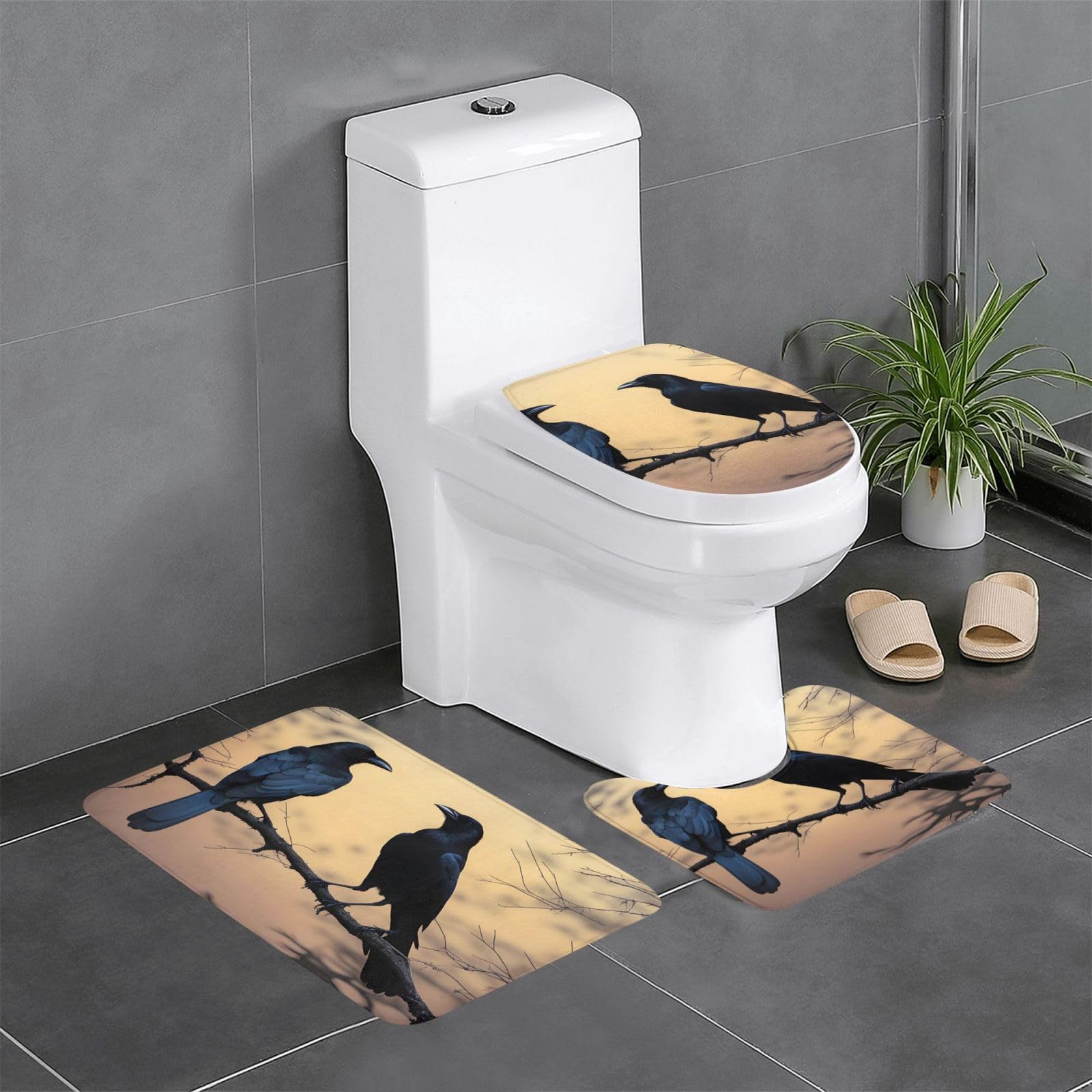 Tapis de bain antidérapant séchage rapide lot de 3 noir corbeau