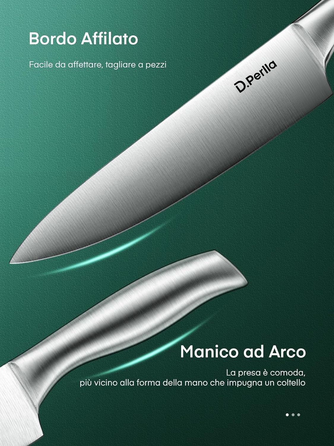 D.Perlla Set Coltelli da Cucina 16 Pezzi in Acciaio Inossidabile, Ceppo Professionali con Blocco in legno