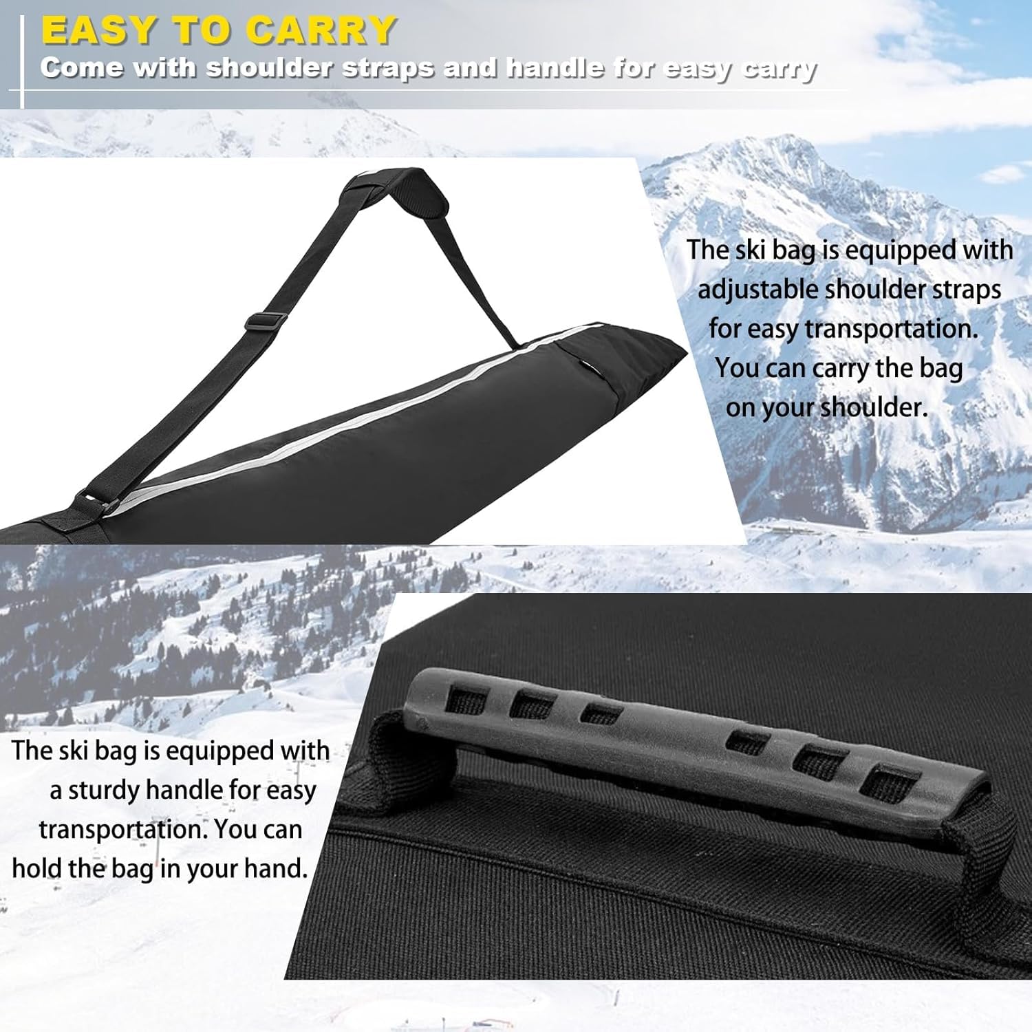 Bolsa de snowboard con ruedas, bolsa de almacenamiento impermeable para equipo de esquí, longitud ajustable bolsa de esquí (63-79 pulgadas), bolsa de esquí plegable para tabla, botas, ropa
