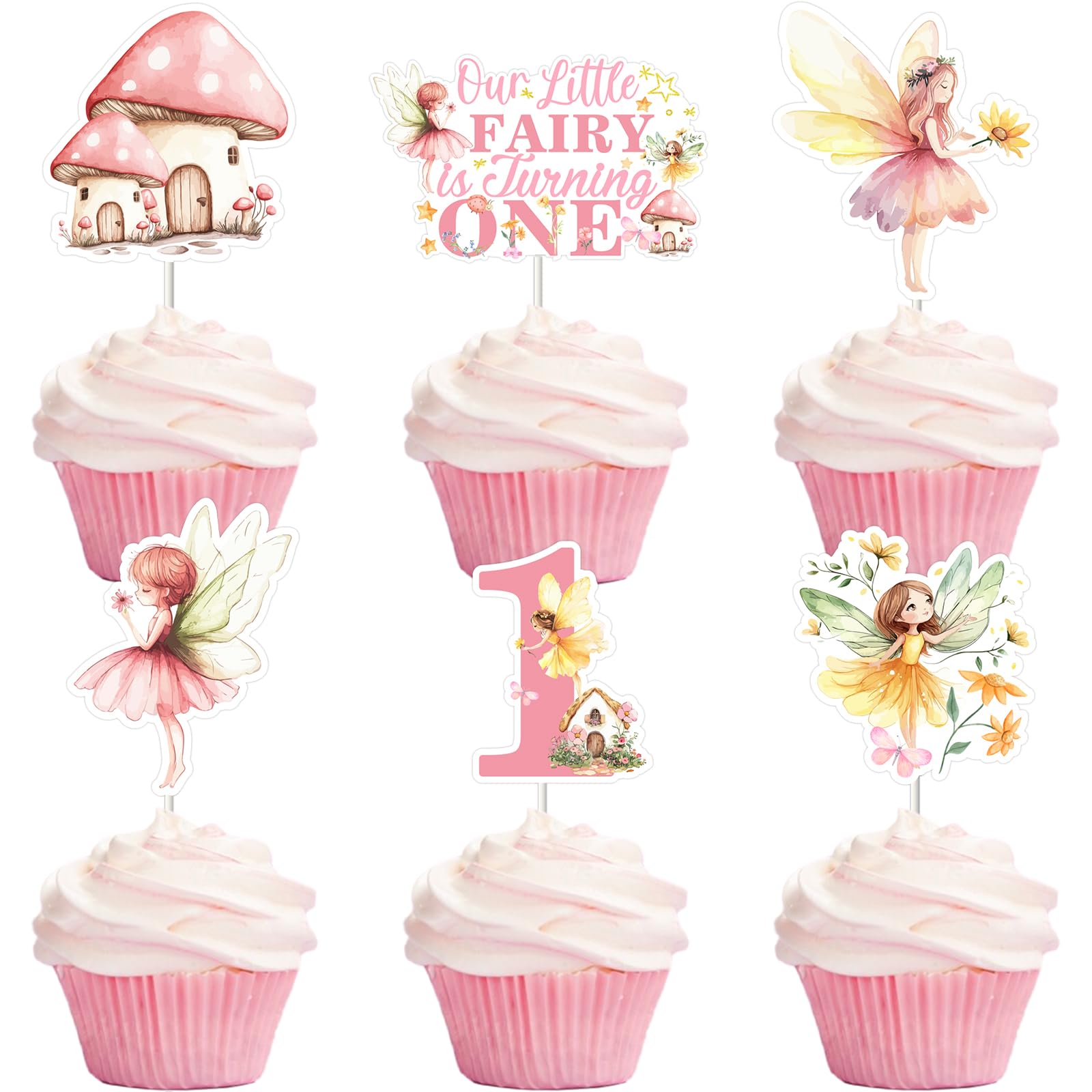 Decoración para cupcakes de primer cumpleaños que soluciona la mesa dulce temáticas de hadas 7