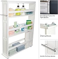 Vista 5 de Lavish Home 3 Tier Slim Rolling Storage Cart - 25” x 5.7” Narrow Rolling Cart with Handle and Wheels for Bathroom, Laundry Room, and Kitchen Blanco