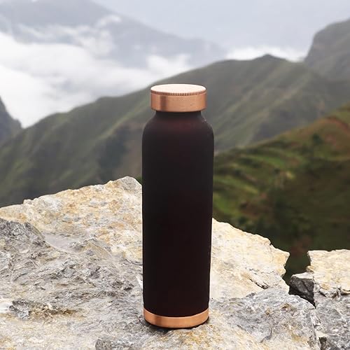 Miniatura 7 de HealthGoodsIn Botella de agua de cobre de 32.12 onzas líquidas, acabado negro mate, botella ayurvédica de cobre puro para agua potable, a prueba de