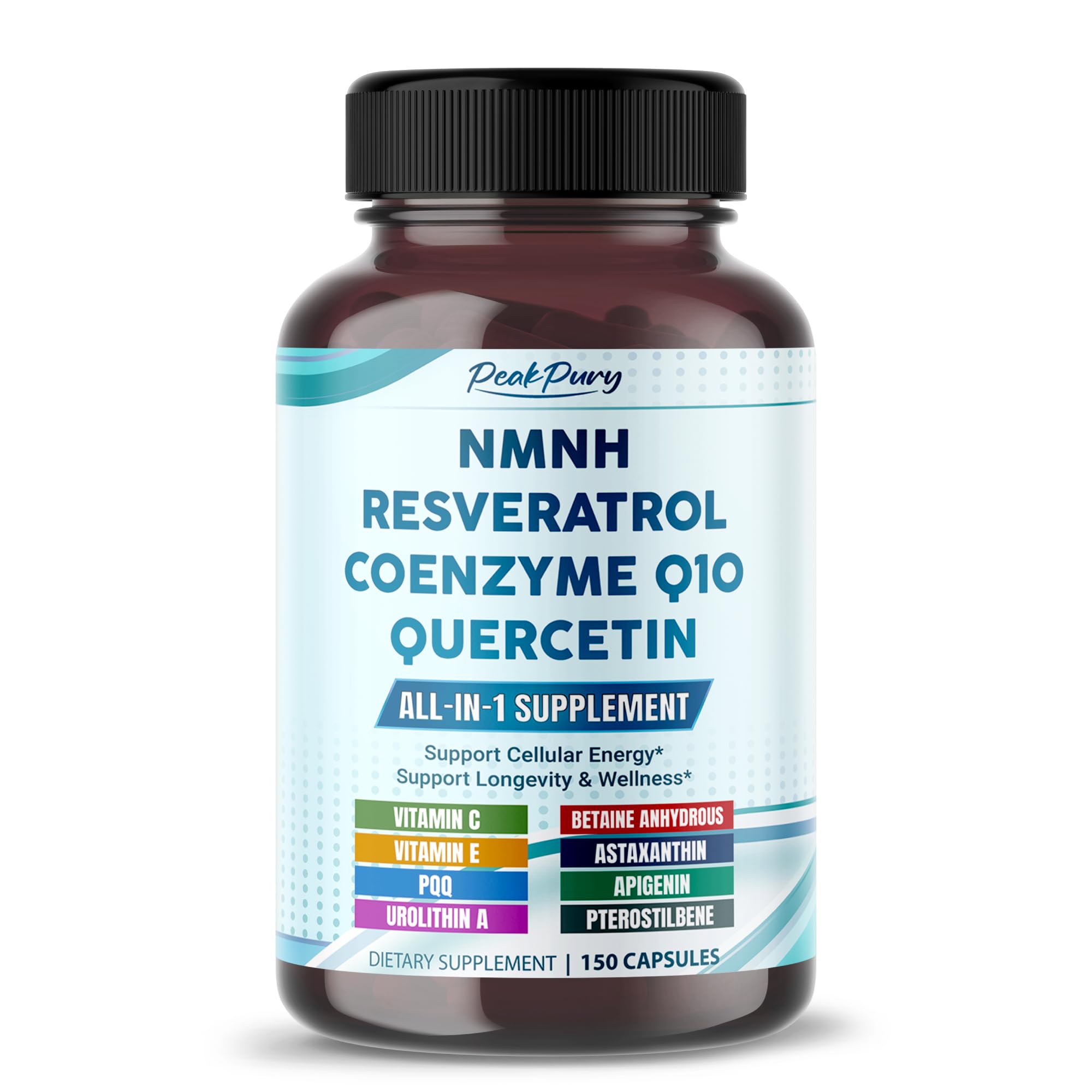 Ultra NMNH 600 mg with Resveratrol, CoQ10, Quercetin, Urolithin A & PQQ – All-in-1 Supplement for Cellular Energy, Healthy Aging & Wellness – 150 Capsules
