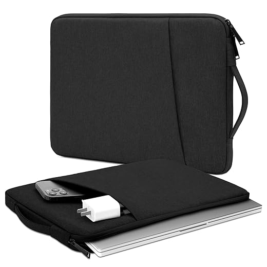 MONWO Capa Case para Notebook Aveludada com Alça e Bolso Externo com Zíper, À Prova d'água, À Prova de Choque (Preto, 15-15,6Pol)