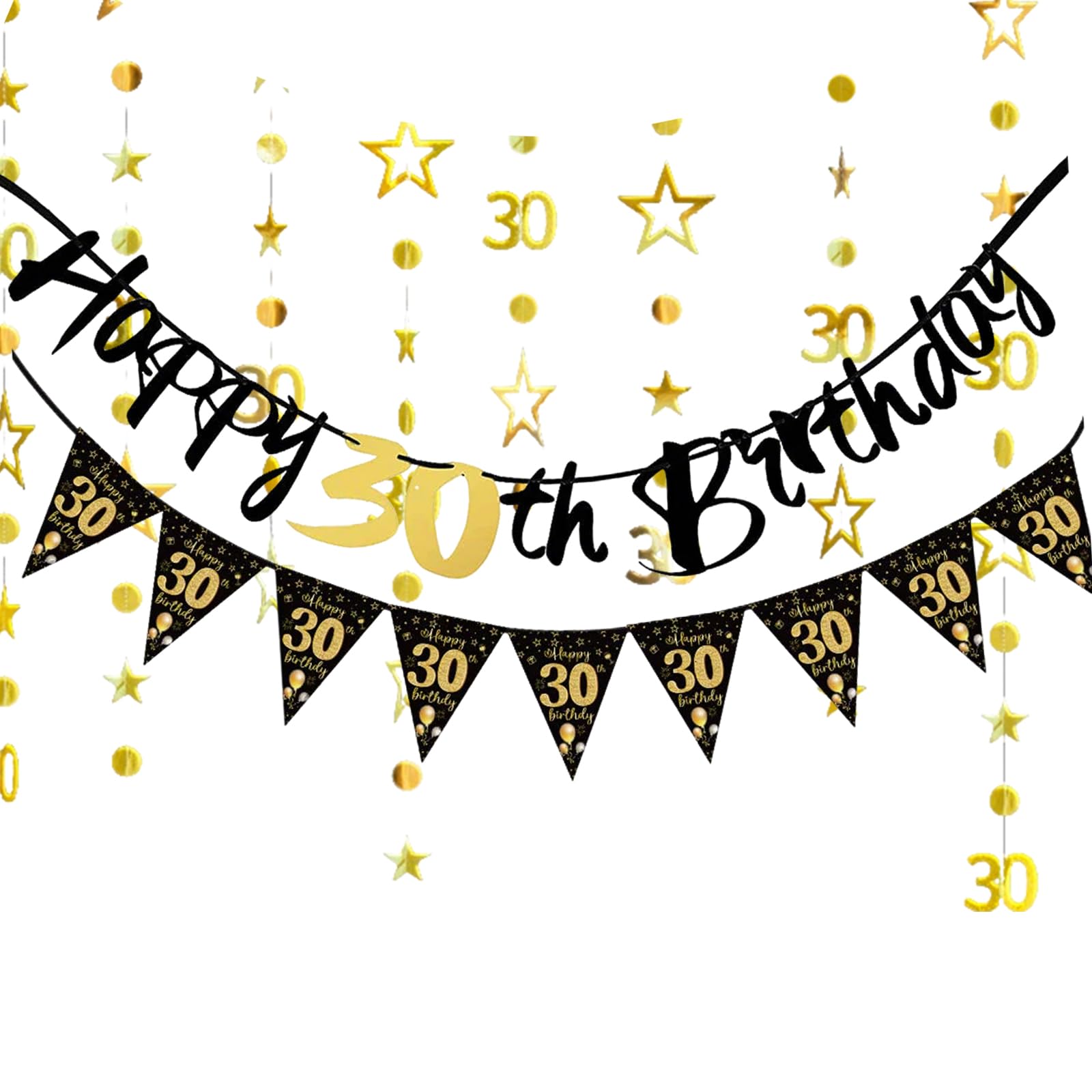 30th Birthday Decorations Banner Black And Gold Happy 30th Birthday Banners For Happy Party Decorations Women Men