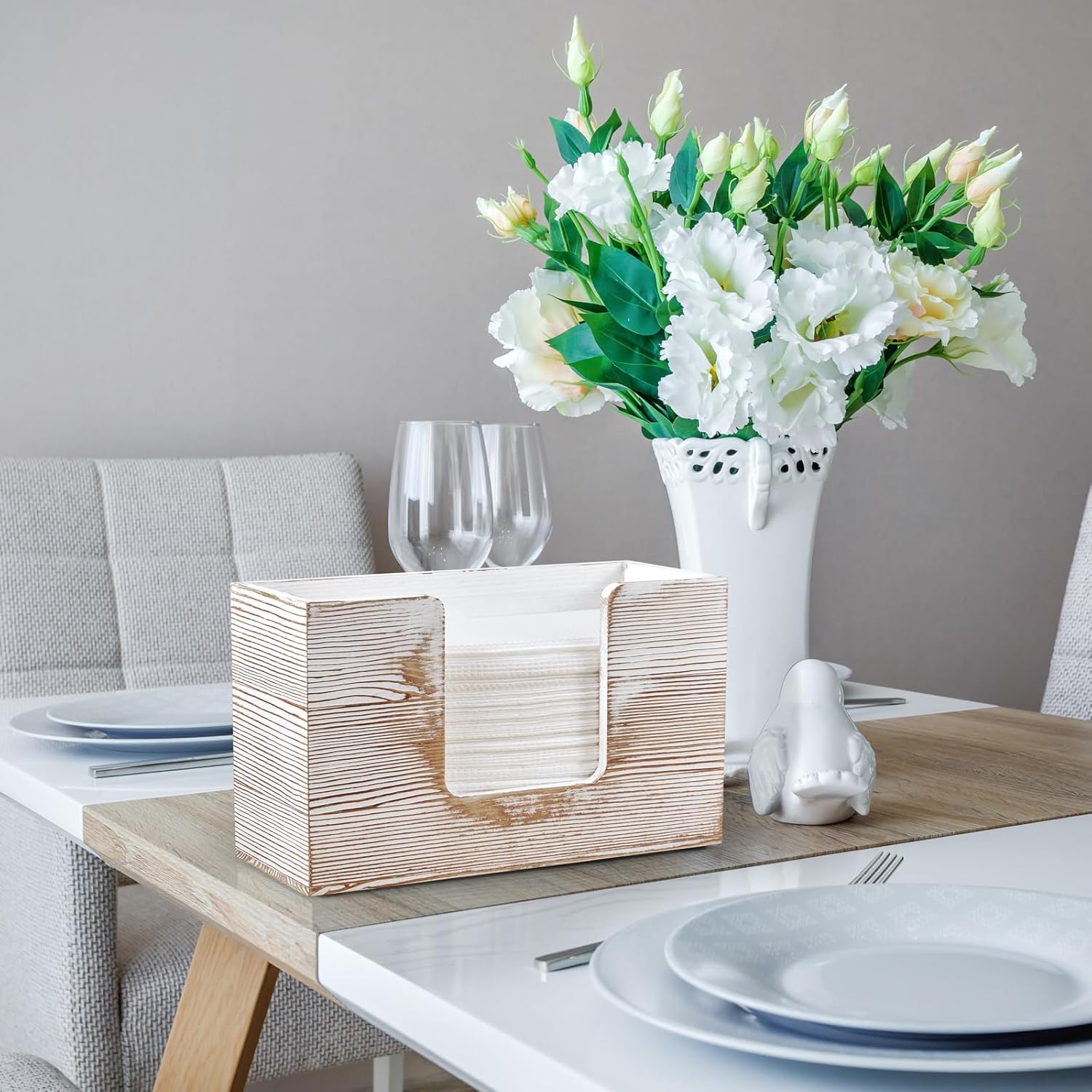 Paper Towel Dispenser Countertop, White Washed Wood Bathroom Paper Towel Holder, Napkin Holder for Kitchen, Countertop Multifold C-Fold, Z-Fold, Trifold Paper Hand Towel Dispenser for Toilet - Image 7