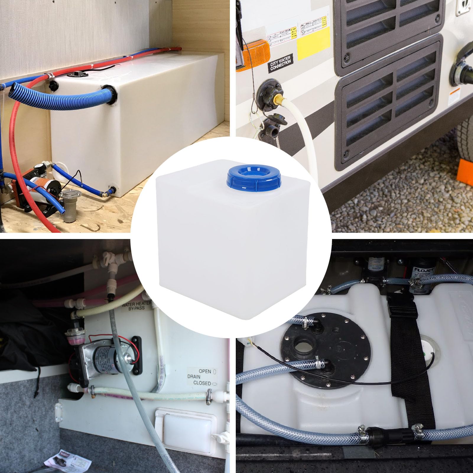 Bnineteenteam RV 40L Frischwasserbehälter, RV Frischwassertank, Auslaufsicherer LLDPE-Wassertankbehälter, Doppelter Schutz 130 Mm Einlass, für Wohnmobile, Boote, Yachten