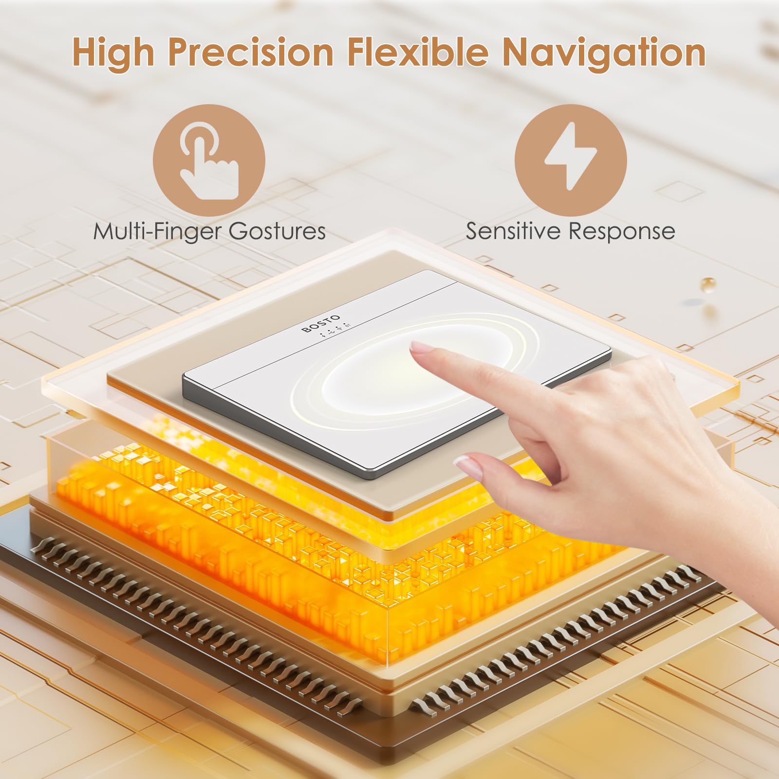 Bisofice Touchpad para PC, Trackpad Mac Windows, Touchpad Inalámbrica de Alta Precisión, Superficie Multi-Touch, Recargable, para Windows 10/11, Mac 10 o Superior, PC/iPad