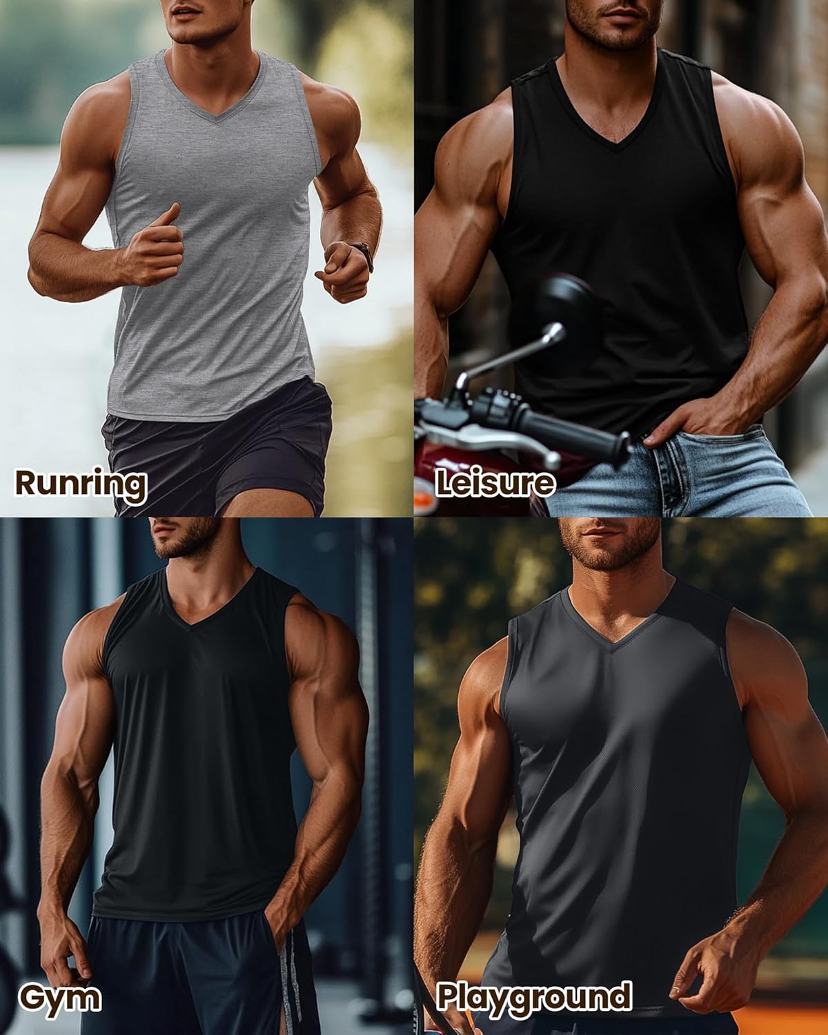 Ficerd 3 Pack Men's Big and Tall Workout Tank Tops, V Neck Sleeveless Gym Muscle T-Shirts Athletic Tee Summer Vest Top - Image 4